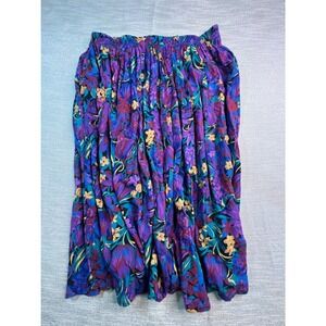 Floral Midi Skirt Pockets Boho Hippie Vintage Purple Blue 2X USA